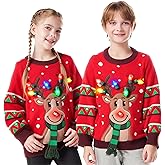 JOYIN Ugly Christmas Sweater Women Men Couples, LED Light Up Ugly Christmas Sweater Kids 2025 Reindeer(Red