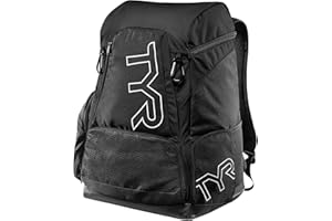 TYR Alliance Backpack, 45L Capacity, Wet and Dry Compartments, Team Colors, Black/Black, 45 Liter