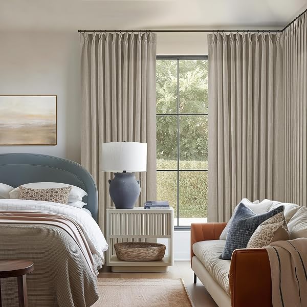 BURLYWOOD BIRCH 90 INCHES LONG 70 INCH WIDE CURTAINS FOR LIVING ROOM LIGHT FILTERING SEMI SHEER MODERN FARMHOUSE PLEATED CURTAIN BACK TAB FOR PATIO SLIDING DOOR DINING ROOM LARGE WINDOW 1 PANEL 70X90