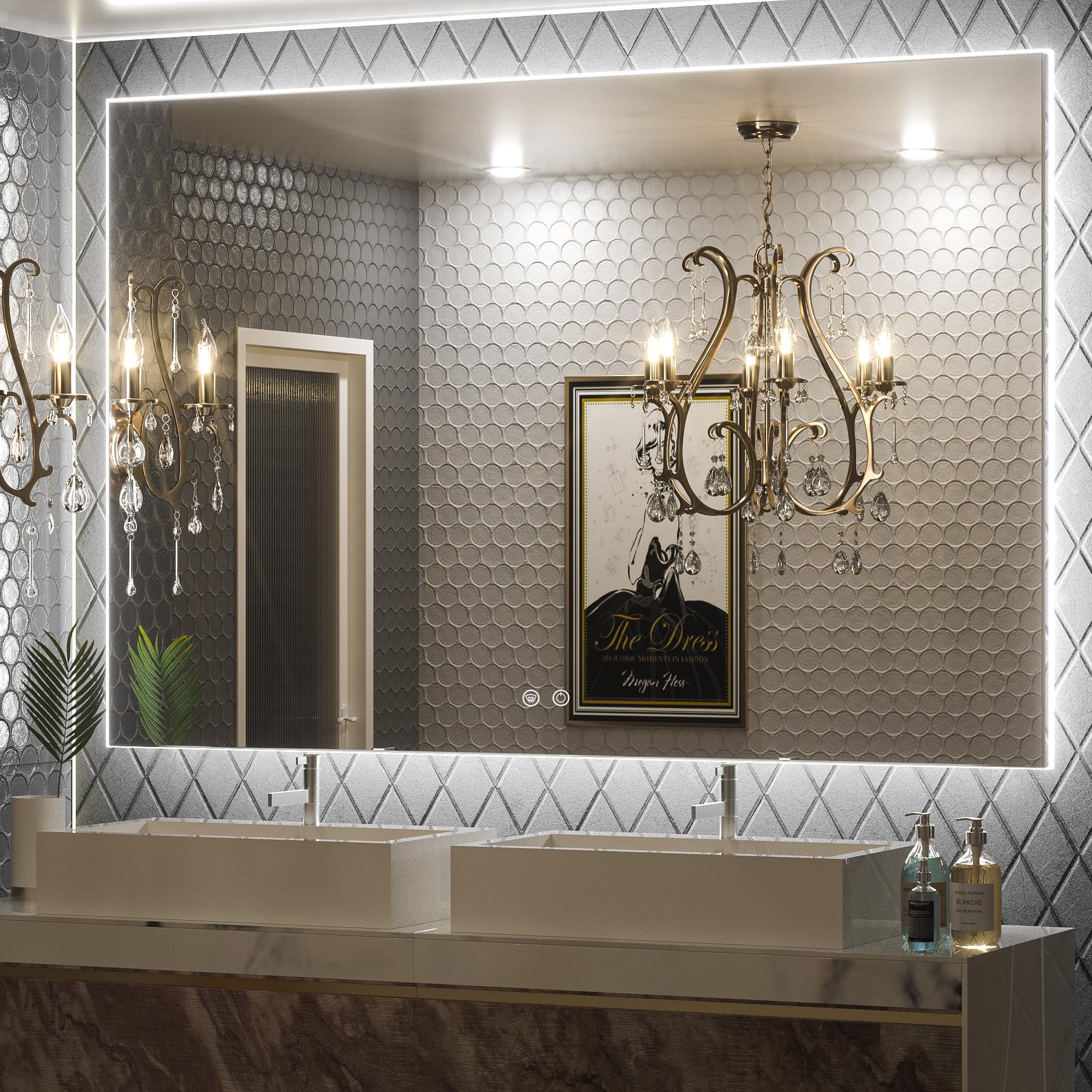 Photo 1 of Keonjinn Bathroom Mirror with Lights 60 x 40 Inch, LED Mirror with Backlit, Anti Fog Lighted Mirror with Stepless Dimmable, UL Listed LED Driver, Waterproof, CRI90+, HD Tempered Glass