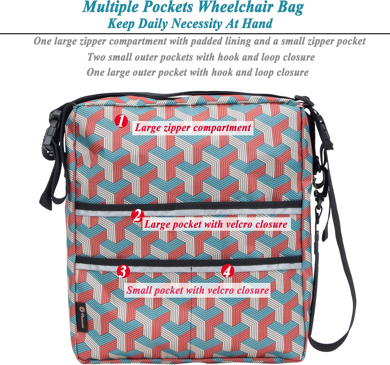 Wheelchair Bag by Pacmaxi - Wheelchair Backpack Bag with Reflective Tape - Wheelchair Accessories Storage Bag - Walker Accessible Pouch and Pockets for Unisex Handicap Elderly (Colorful): Health & Personal Care