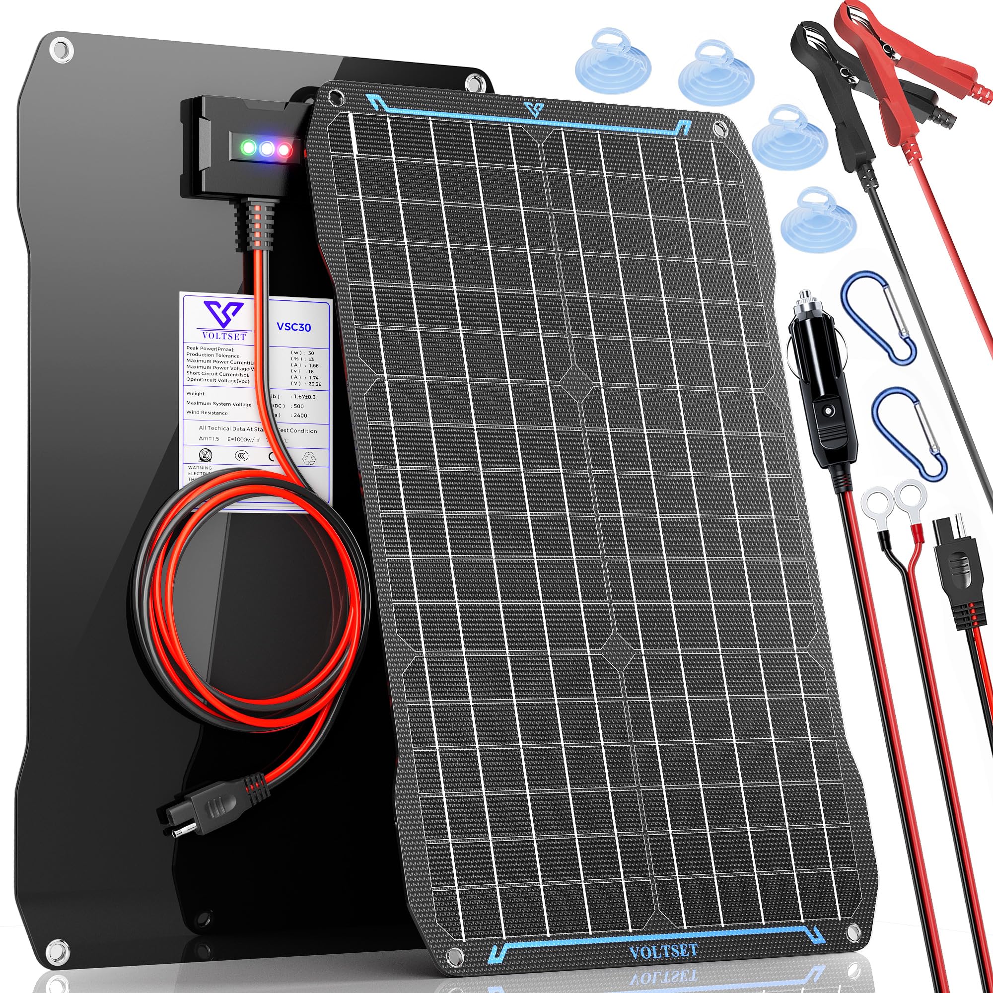 Voltset 30W 12V Solar Panel Kit Portable Solar Battery Charger ...