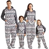 IFFEI Matching Family Footed Pajamas Hoodie Sleeper Christmas PJ's Festival Snowflake Plush Cozy Warm Onesie with Pockets