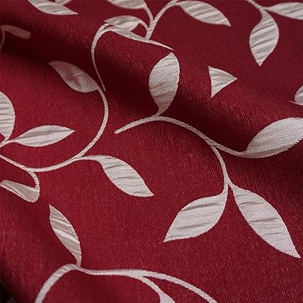 Nortex Mill Red Curtain Fabric With Cream Leaf Design Per Metre