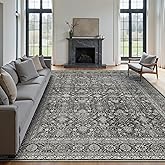 PureCozy Vintage Area Rug 9x12 Black Washable Living Room Large Carpet Non Slip Bedroom Indoor Office Low Pile Traditional Distressed Retro Accent Rug for Dining Room