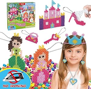 Kids DIY Water Fuse Non Iron Super Beads Girls Arts and Crafts Toy Set. Girls Indoor Activity Fun Project Little Princess Crafts Kit for Girls. Birthday Gift Age 4 5 6 7 8 9 Year Old Girl Perler Beads