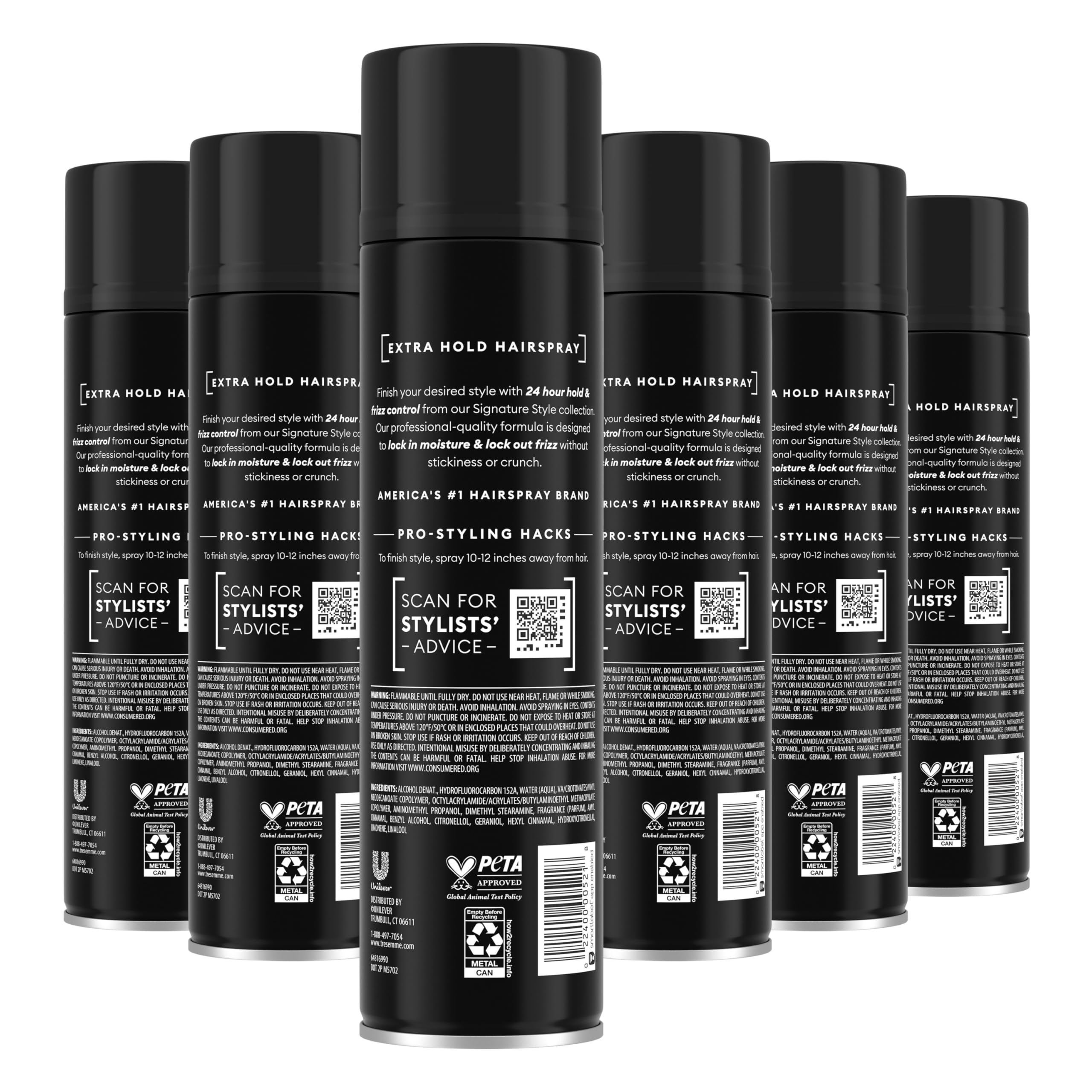 TRESemmé TRES Two Hair Spray 6 Count Extra Hold for Maximum Hold that’s Never Sticky or Stiff Humidity Resistant Hairspray that Sprays on Dry 11 oz