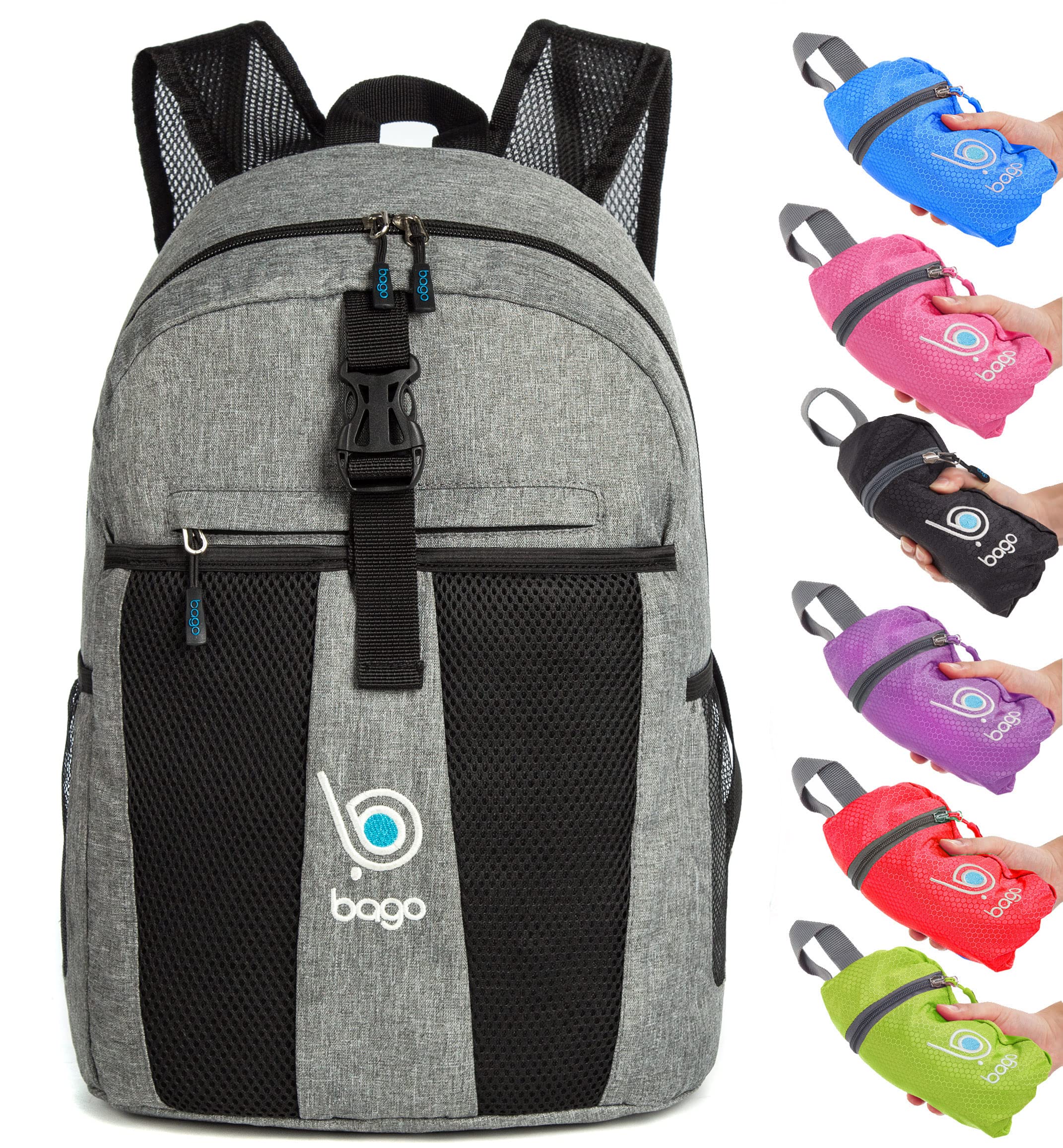 Bago Lightweight Small Hiking Backpack for Women and Men - 25L Travel Day Pack - Foldable Hiking Daypack Ultralight for Camping Outdoor Sports - Day Bag Packable Backpack for Travel (SnowGray)