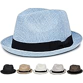 Funky Junque Men’s Fedora Hat – Classic Pork Pie Style Sun Hats for Men, Lightweight Imitation Linen Boater Porkpie Fedoras