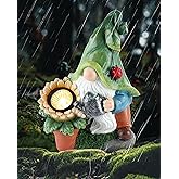 iStatue Large Solar Garden Gnome Figurines Lights - 12 in Tall Hand-Painted Statue for Outdoor Patio Decor, Lawn Ornaments, Yard and Balcony Housewarming Gifts (12'' Gnome)