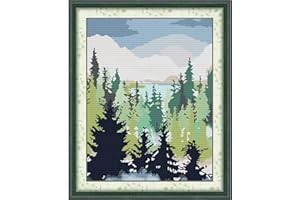 Svarog 14CT Stamped Cross Stitch Kit for Beginners - Easy & Stylish DIY Embroidery with Simple Patterns, Ideal for Women’s Relaxation | Forest Oil Painting 1 | 12.2 x 15.0 inch