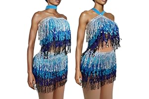 Baisdan Sequin Skirt for Women, Sequin Two Piece Set, Sparkly Skirt for Women, Glitter Fringe Skirt and Top Set, 2Pack