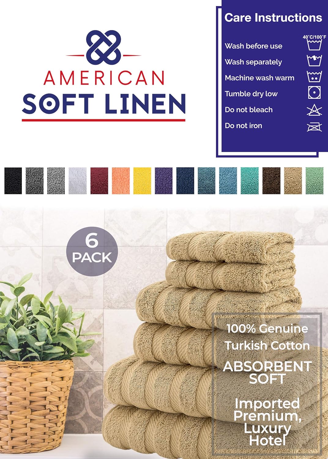 American Soft Linen Towel Set, 2 Bath Towels 2 Hand Towels 2 Washcloths Super Soft and Absorbent 100% Turkish Cotton Towels for Bathroom and Kitchen Shower Towel [Worth $72.95] Sand Taupe: Kitchen & Dining