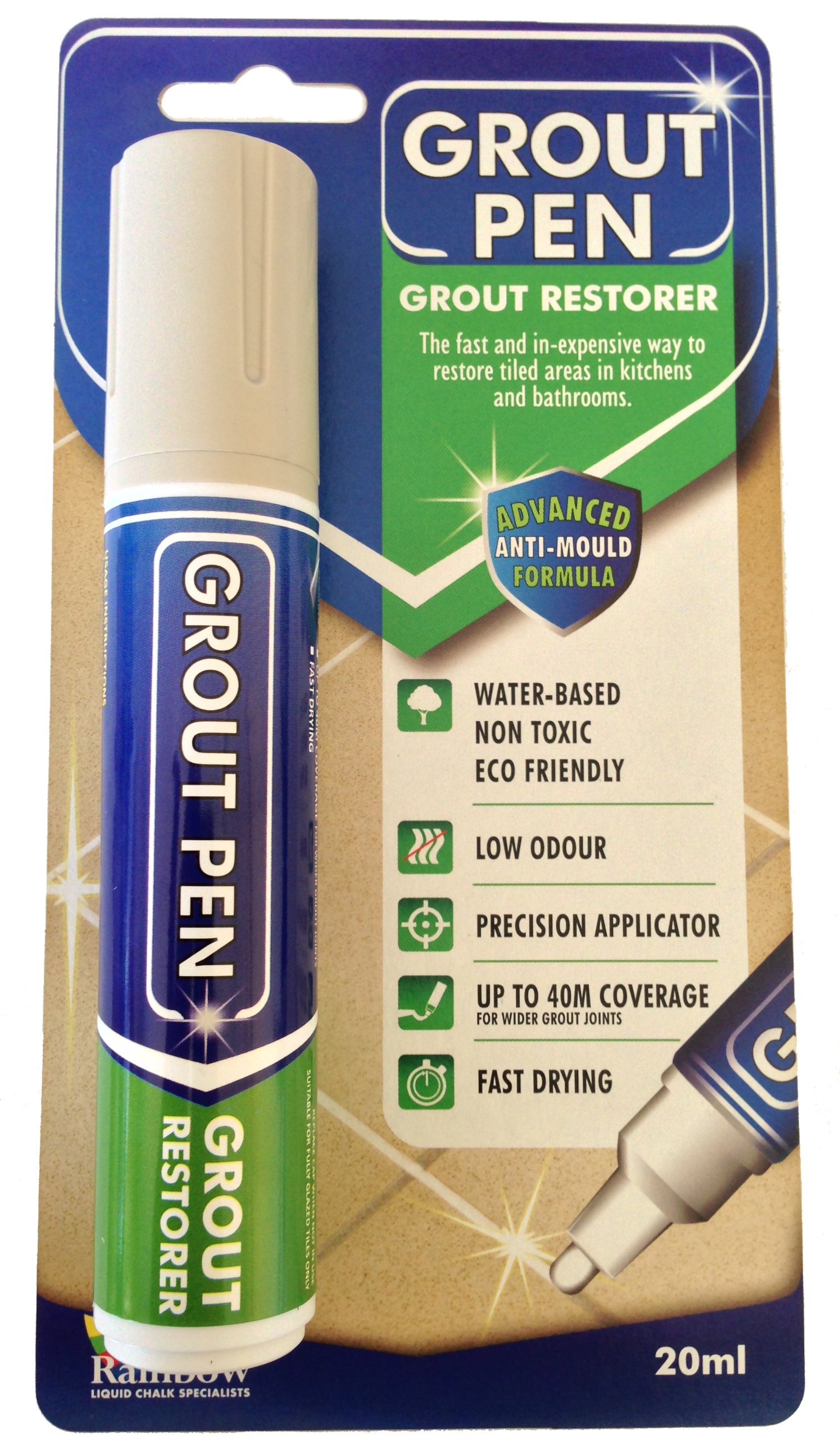Large Grout Pen - Revives & Restores Stained Tile Grout Leaving a Clean Fresh Look (Light Grey)