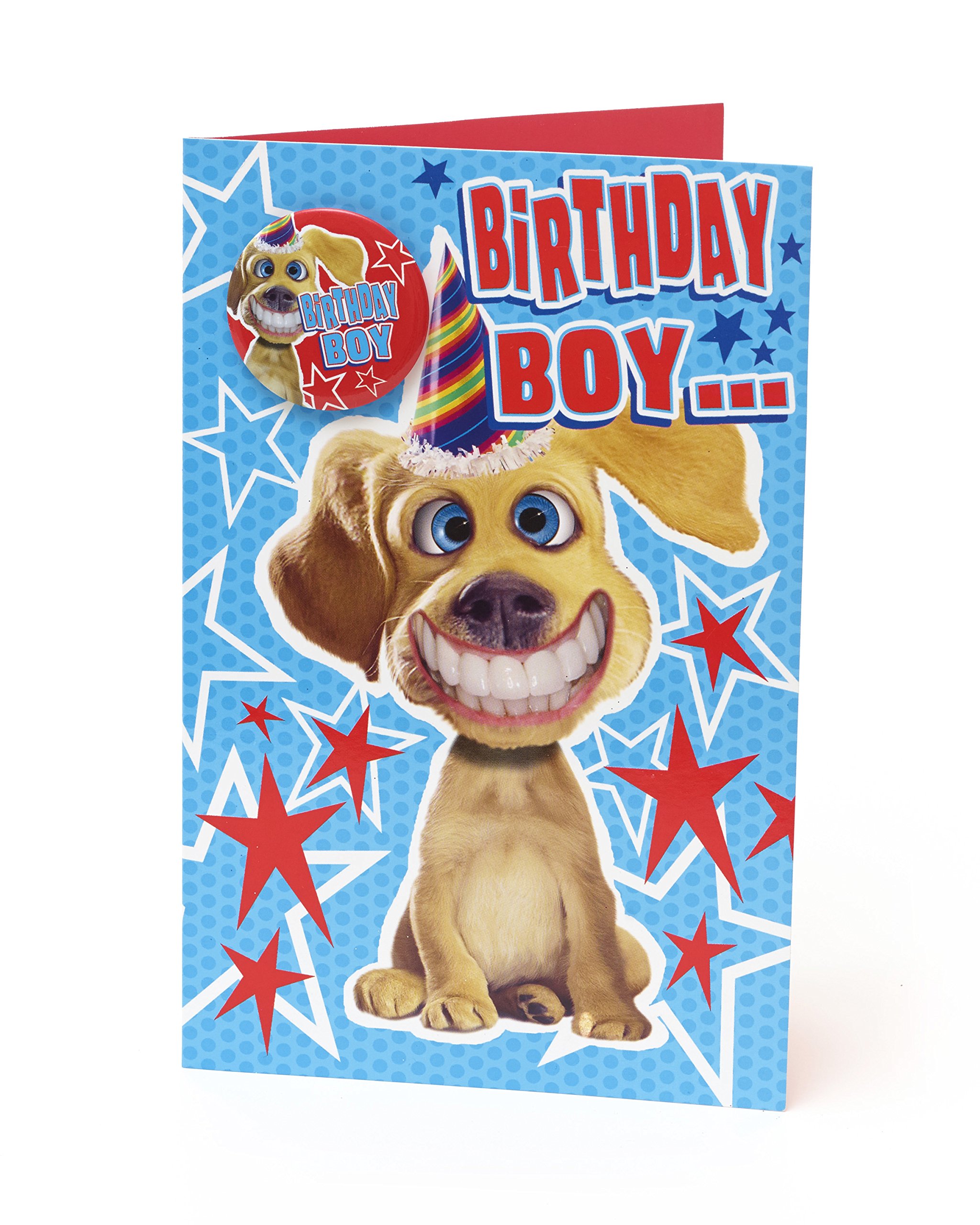 UK Greetings Kids Birthday Card - Boys Birthday Card with Birthday Badge - Birthday Boy Badge - Card for Kids Birthday - Pin Badge