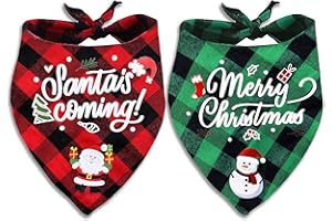 MIIEMIU 2 Pack Christmas Dog Cat Bandana Set, Holiday Buffalo Plaid Bib for Large Medium Small Puppies Pets