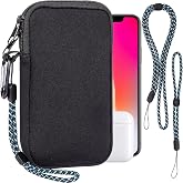 Pwsap Phone Sock, Universal Shock &amp; Impact Resistant Neoprene Pouch with Carabiner and Lanyard Strap Sleeve Case for Hiking &amp; Travelling Phone Bag Fits Phones up to 7 Inches, Black, M