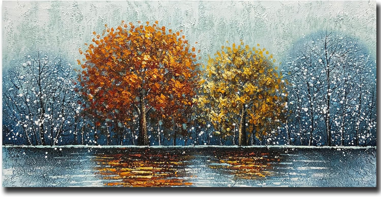 Paintings - V-inspire Art,24x48 Inch Modern Abstract Hand-Painted Oil Painting Tree Art Wall Art For Living room Bedroom Canvas For Wall Decorations