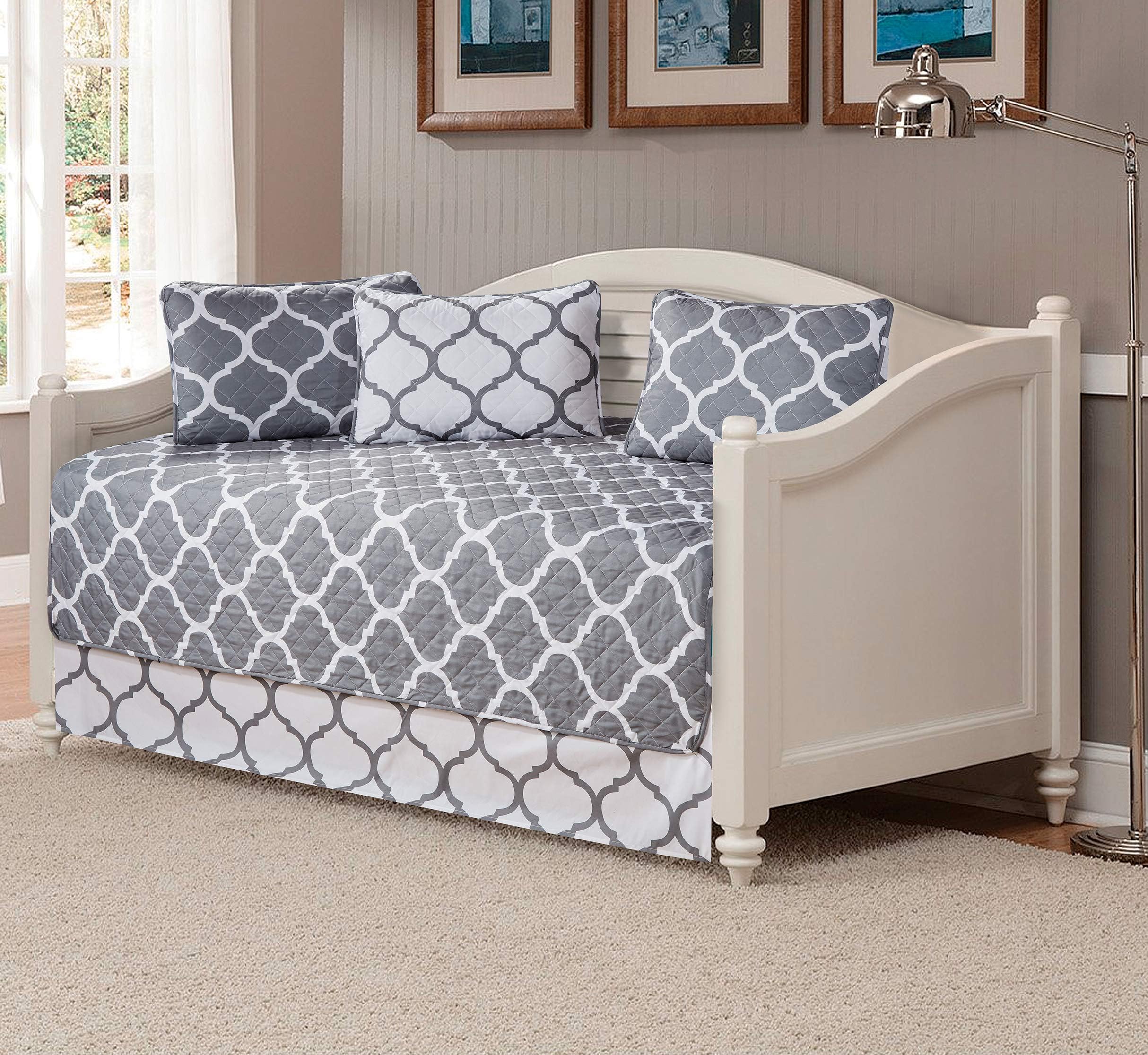 Fancy Collection 5pc Day Bed Cover Modern New Geometric Grey/White New