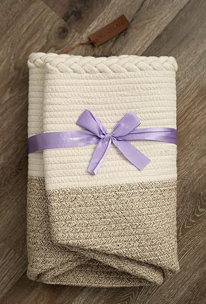 XXL PREMIUM COTTON ROPE BASKET 18″X16″ – LARGE BASKETS FOR STORAGE – WOVEN LAUNDRY BASKET- BROWN FARMHOUSE BASKET -ROPE STORAGE BASKETS – COTTON BASKET FOR LIVING ROOM STORAGE – WICKER BASKET