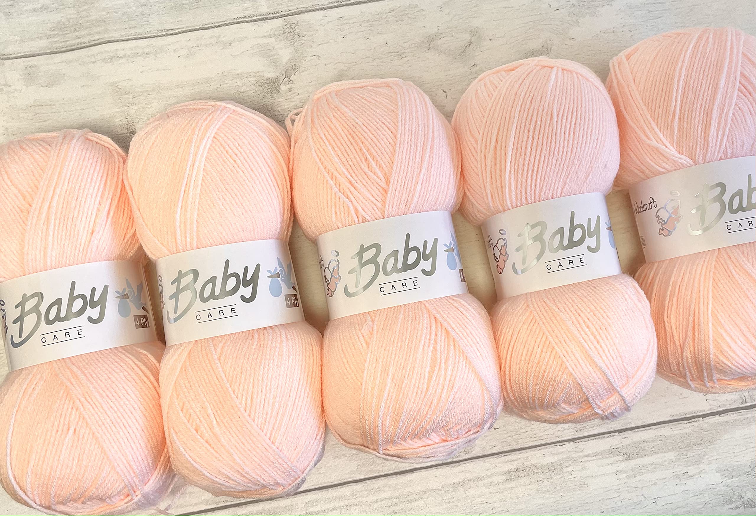 5 x 100g Woolcraft Babycare 4Ply Baby Wool (Peach 722)