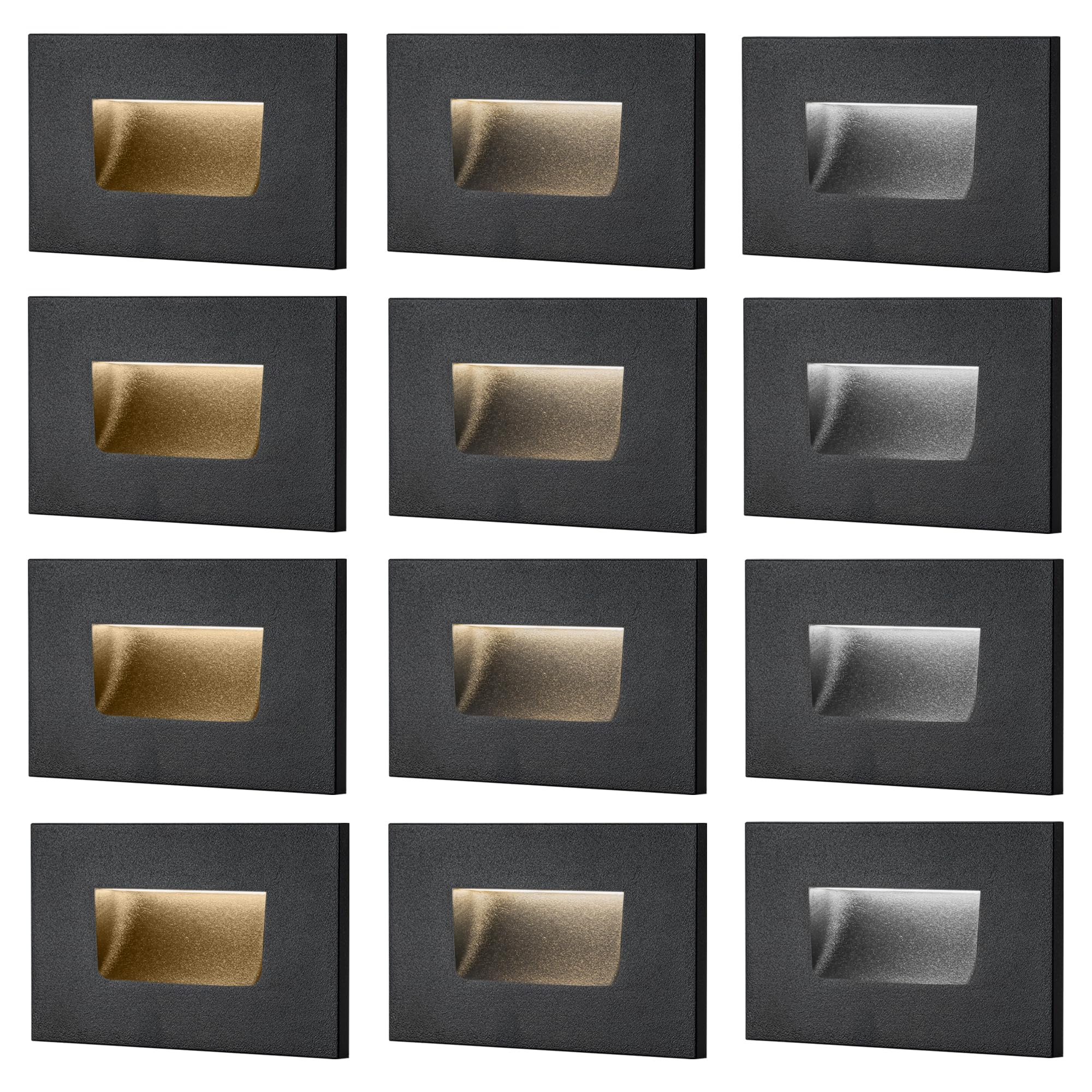 Photo 1 of FTL 12-Pack Step Lights Outdoor Stair Light 12V LED, 3000K/4000K/5000K 3 Color Changing Stair Lights Indoor 3.5W 150LM Waterproof Indoor Deck Step Light, Low Voltage Black Staircase Lighting Aluminum