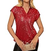 GRACE KARIN Women's Sequin Sparkly Tops Cap Sleeve Dressy Blouses Glitter Party Tops V Neck Disco Shirts Club Concert Outfits