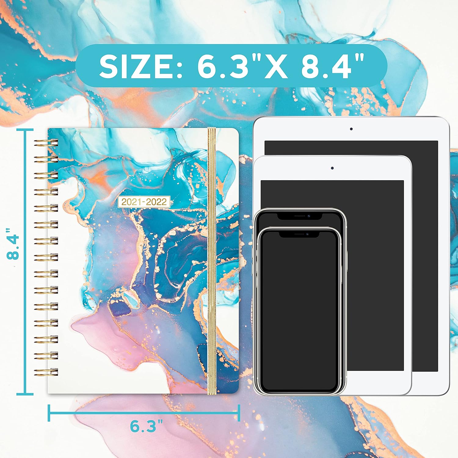 2021-2022 Planner - Academic Planner 2021-2022 Weekly & Monthly with Tabs, 6.3" x 8.4", July 2021 - June 2022, Hardcover with Back Pocket + Thick Paper + Twin-Wire Binding - Contrast Watercolor: Office Products