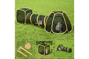 VIVOHOME 3-in-1 Portable Catio Outdoor Enclosure with Tent, Tunnel & Playhouse - Multi-Pet Safety Design for Cats Dogs Rabbits, Includes 5-Door, Leash, Mint Ball (Yard Balcony Camping)