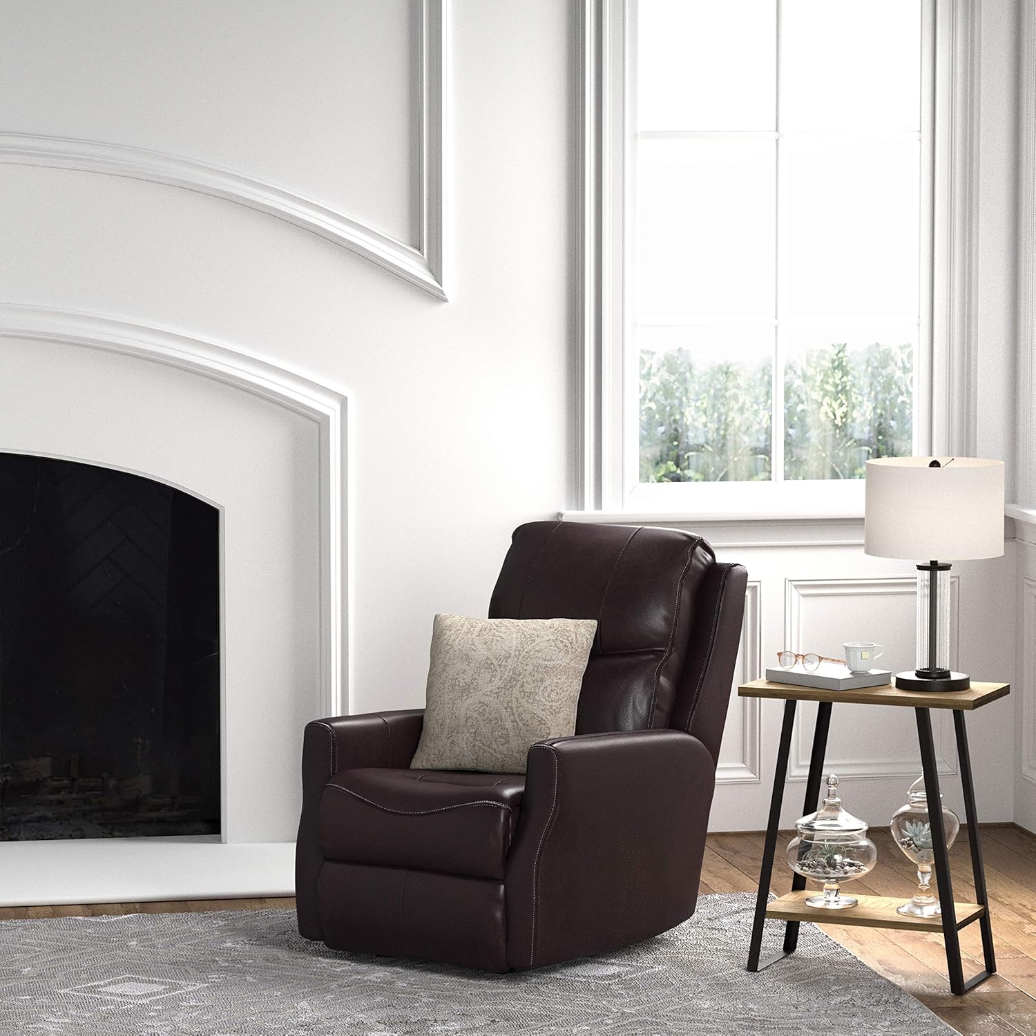  Brand – Ravenna Home Oaklawn Rocker Recliner, 32"W, Leather, Dark Roast: Furniture & Decor