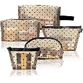 5 Pieces Mesh Heart Makeup Bags Sets, Zipper Mesh Cosmetic Bag Toiletry Bag, Travel Makeup Bags for Women, Small Items Storage Organizer Bags for Home Office Travel (Beige)
