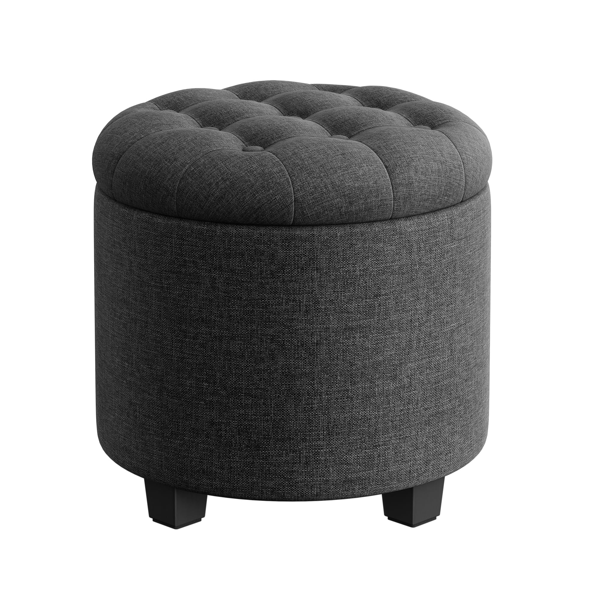 SONGMICS Round Ottoman, Ottoman with Storage, 17.7 Dia. x 17.5 H Inches Foot Rest with Legs, Load up to 330 lb, for Living Room, Bedroom, Dark Gray ULOM011G01