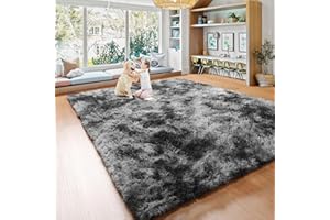 BSTLUV Fluffy Tie-Dyed Dark Grey Furry Rug for Living Room 5x8 Non Slip Soft Shag Thick Area Rugs for Bedroom Floor Nursery Kids Playroom, Indoor Decor Aesthetic Throw Big Fuzzy Carpet for Men Boys