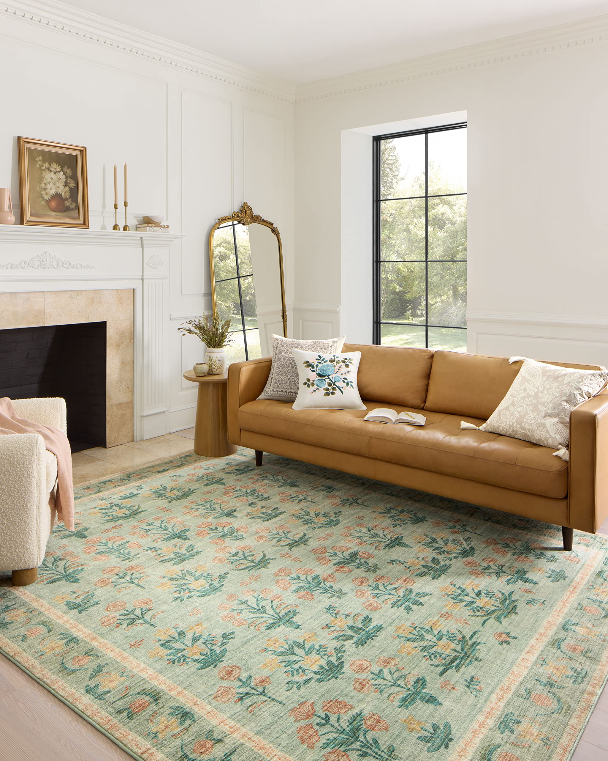 Loloi Rifle Paper Co. Eden Collection EDE-01 Mughal Rose Moss 2'-6" x 11'-6" Runner Rug feat. CloudPile™ Image
