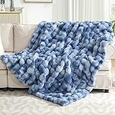 VFROO Ultra Plush Bubble Faux Rabbit Fur Blanket – 950GSM Thick Fluffy Throw Blanket for Bed, Couch, Sofa, or Gift, 50" × 60", Tie-dye Blue
