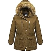CREATMO US Women's Plus Size Winter Coat Waterproof Long Puffer Jacket Warm Military Thicken Parka with Fur Hood