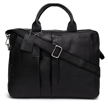 WildHorn Black Urban Edge Leather Laptop Messenger Bag