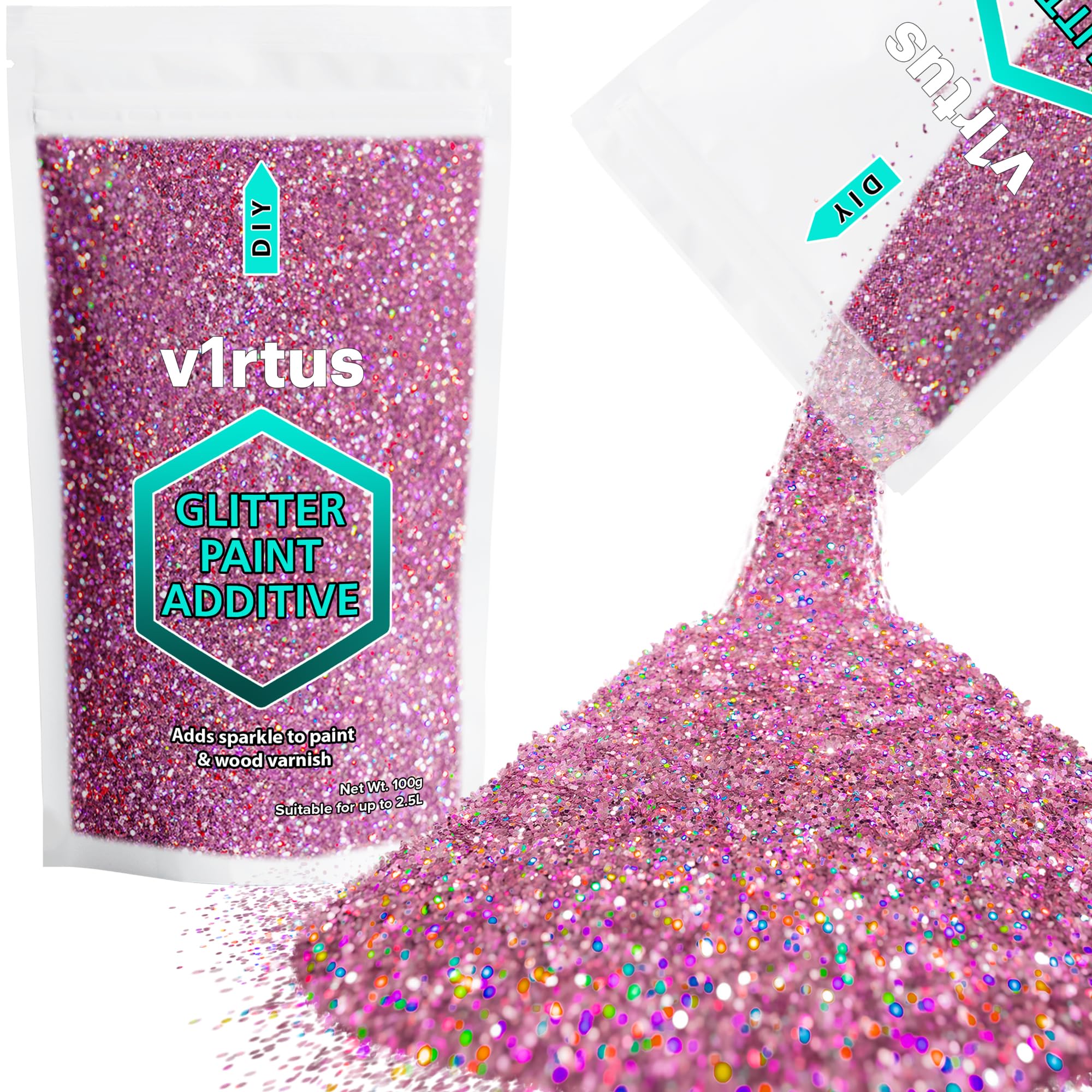 Holographic Pink Glitter Paint Additive 100g | Sparkle Glitter Paint for Walls Interior Exterior, v1rtus
