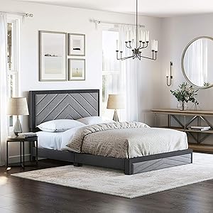 Boyd Sleep Barcelona Upholstered Platform Bed with Headboard and Durable Mattress Foundation with Strong 14 Wood Slat Supports, No BoxSpring Required: Queen, Black/Gray