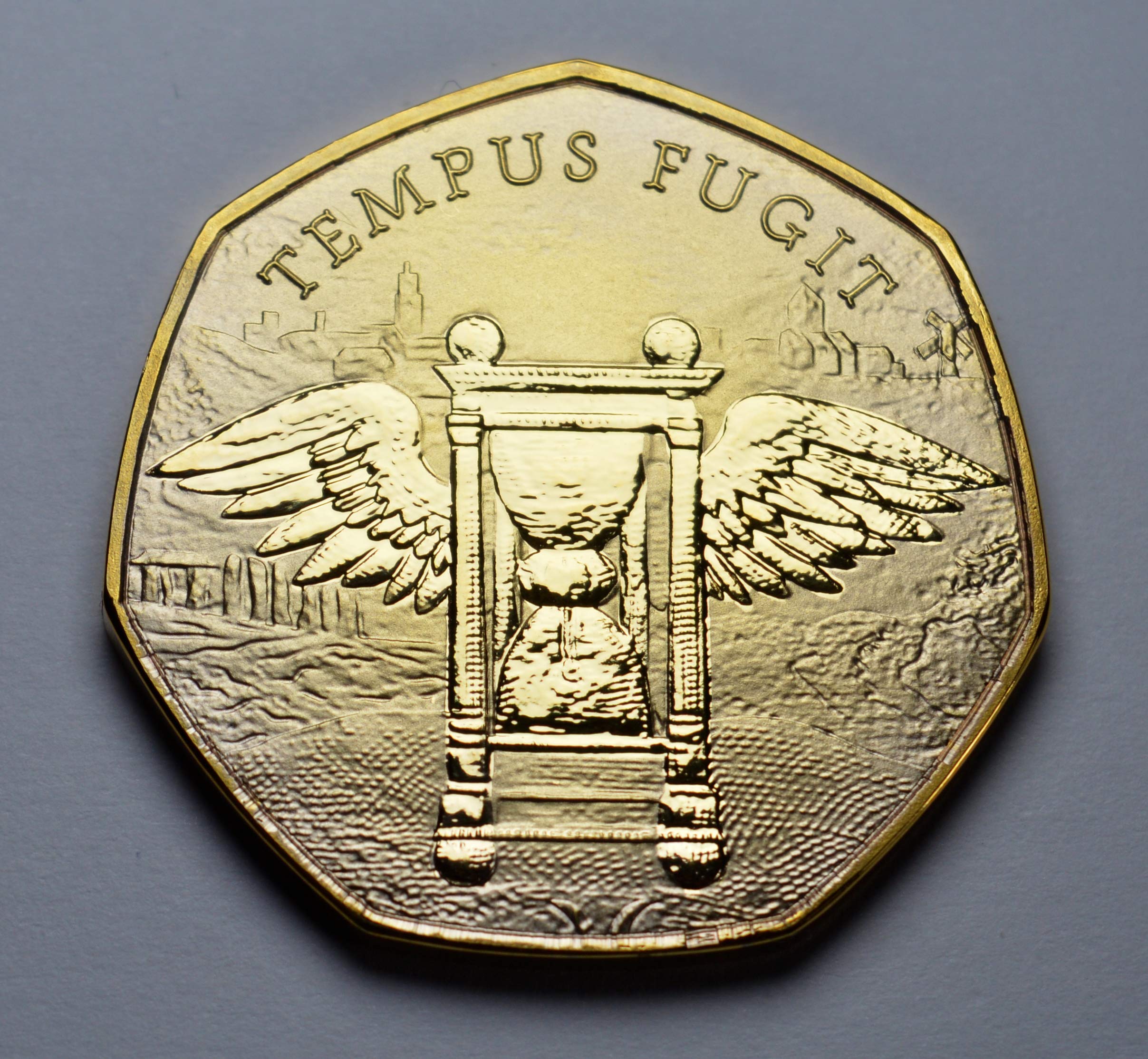 The Commemorative Coin Company TEMPUS FUGIT 24ct Gold Reminder Coin.Hourglass/Skull/Death Stoic/Reflection Latin MEMENTO VIVERE