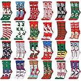 Jeyiour 24 Pair Christmas Fuzzy Socks for Women Girls Gifts Funny Cozy Fluffy Winter Warm Slipper Xmas Holiday Socks Warm Crew Gifts