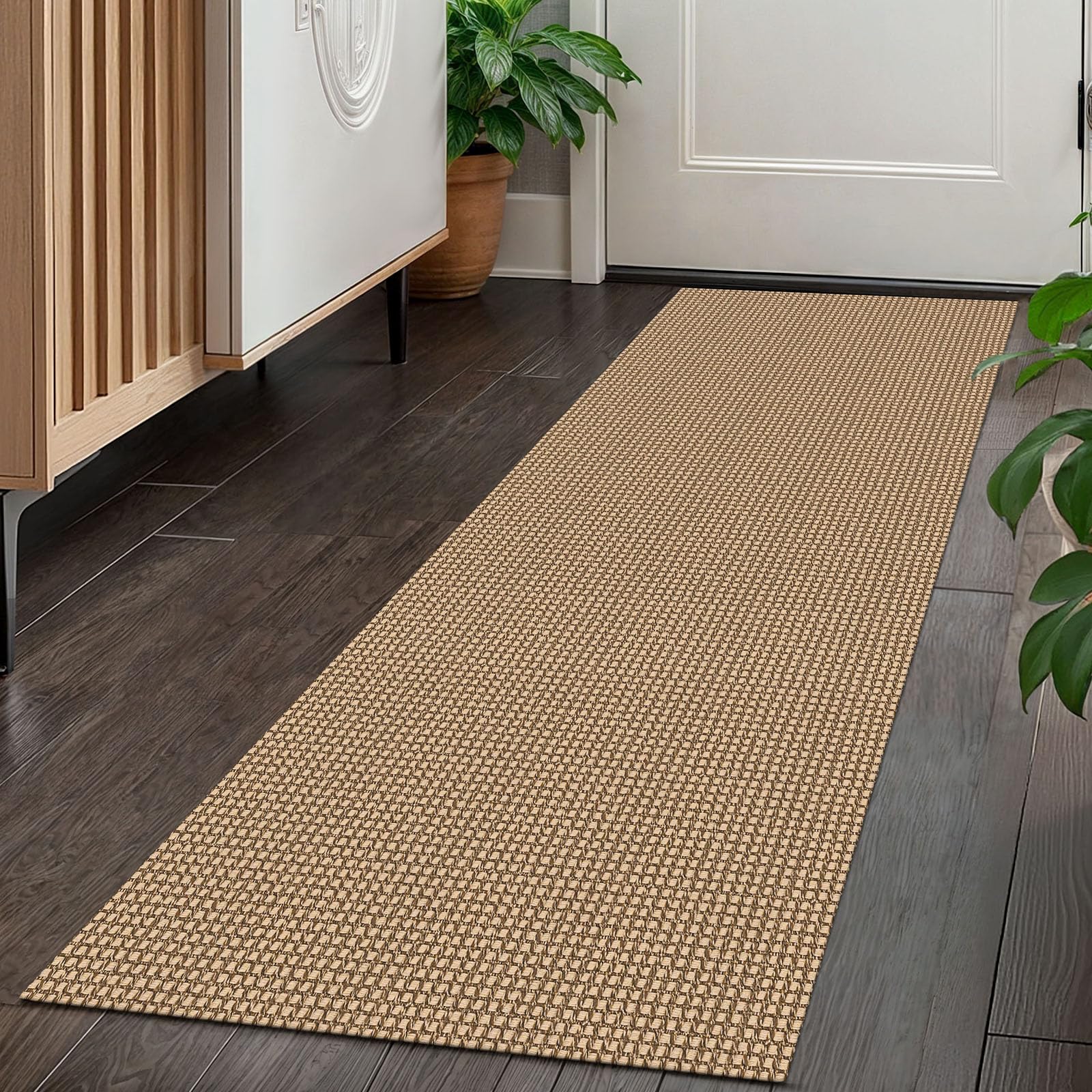 Photo 1 of KOZYFLY Boho Hallway Runner Rug 2x5 ft Washable Hallway Carpet Runner Rubber Backed Kitchen Rug Cotton Entryway Runner Rugs Floor Rugs for Kitchen Bathroom Entryway Bedroom, Tan/Brown