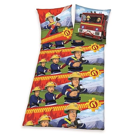Herding Bettwäsche- Set Feuerwehrmann San Flanell Mehrfarbig 200 x 135 cm