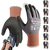 Schwer 6 Pairs Safety Work Gloves Sandy Nitrile Coated LT5626, Max Abrasion Resistant Heavy Duty Working Gloves with Grip for Men Women, Touch-Screen, for General Use, Mechanic, Construction, S