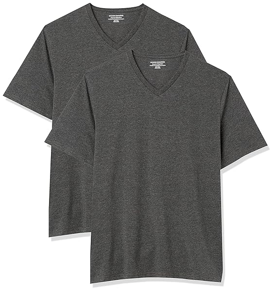 AMAZON ESSENTIALS 100% COTTON T SHIRTS FOR MEN, REGULAR-FIT SHORT-SLEEVE V-NECK, PACK OF 2, AVAILABLE IN BIG & TALL, CHARCOAL HEATHER, 6X-LARGE BIG TALL