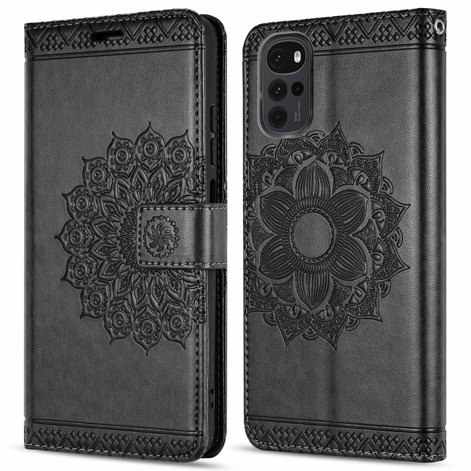 betterfon Motorola Moto G22 Case, Mobile Phone Case Moto G22 - Flip Case Protective Mobile Phone Case PU Leather - with [Card Slots] Compatible with Motorola Moto G22, Black