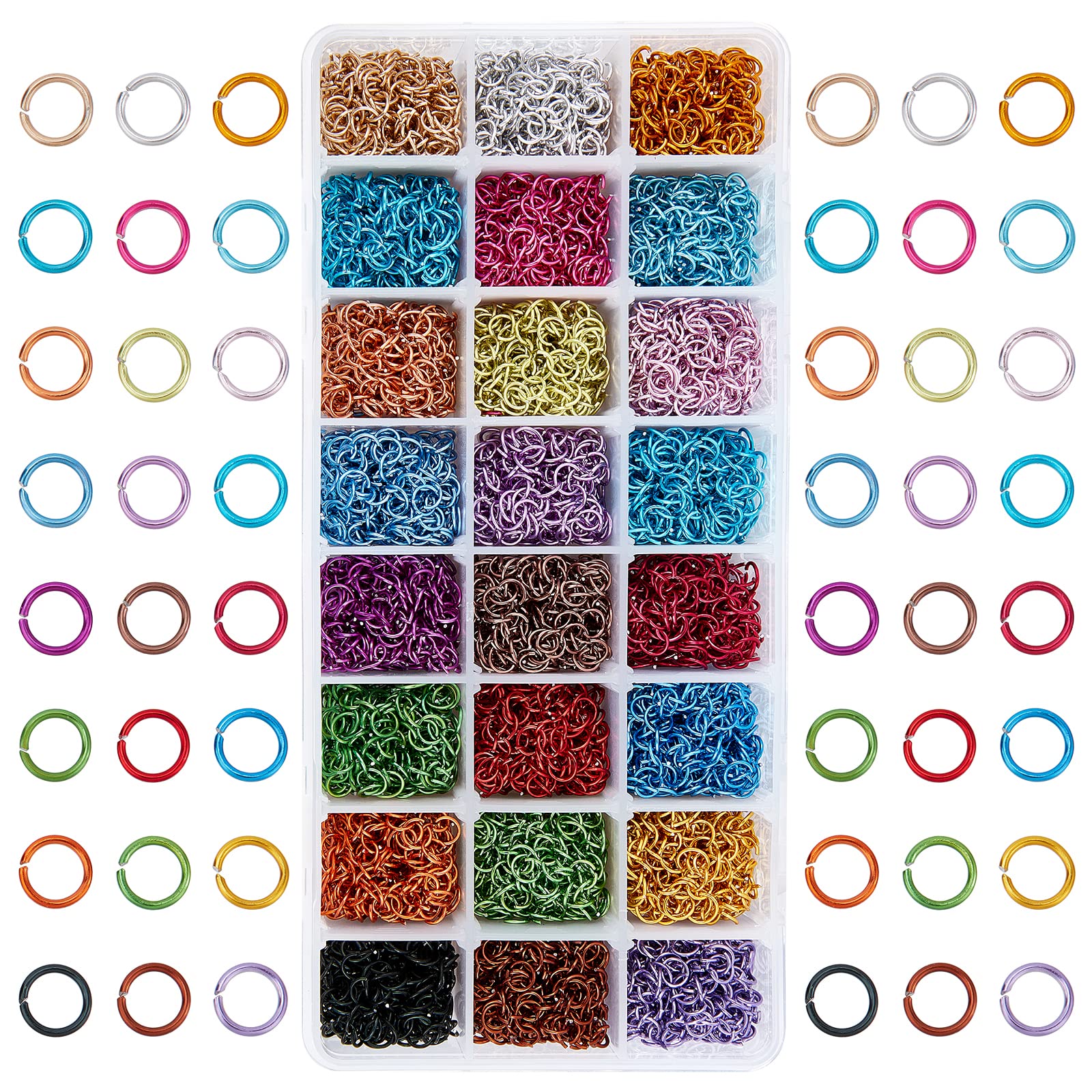 PH PandaHall 8400pcs Aluminum Open Jump Rings 6mm Chainmail Rings Open Jump Rings 24 Color Jewelry Findings for Choker Necklaces Bracelet Earring Chain Maille Jewelry Making