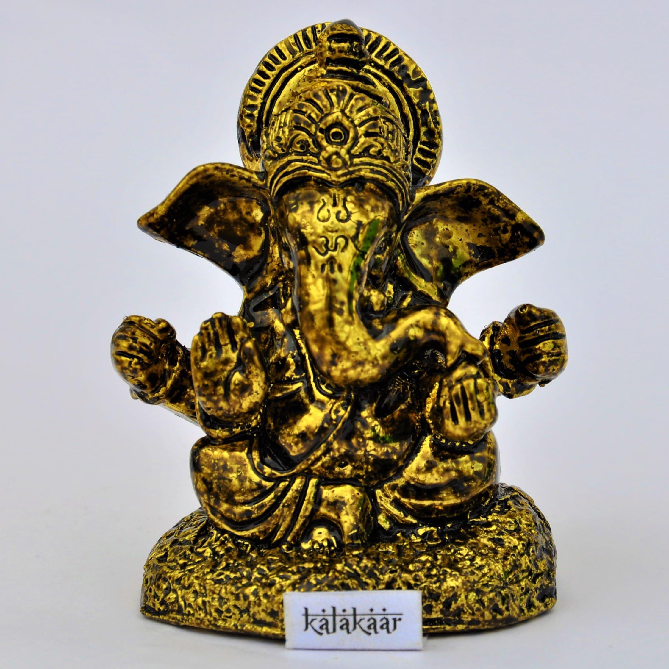 KalaKaar SilverTouch Antique Gold Lord Ganesh idol for Car Dashboard / Home (3.5 Inch)