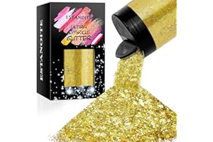ESTANOITE Holographic Chunky Glitter, 160G/5.64OZ Craft Glitter for Resin, Metallic Iridescent Chunky Glitter Sequin Flake, Cosmetic Glitter for Makeup Body Nail Face Eye, Glitter Tumbler (Gold)