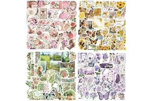 Wavamawa 400-Piece Vintage Aesthetic Scrapbook Kit: Planner Stickers, Washi & Vinyl Craft Supplies for Journals, Adults, Teens, Cottagecore Bullet Journal Accessories
